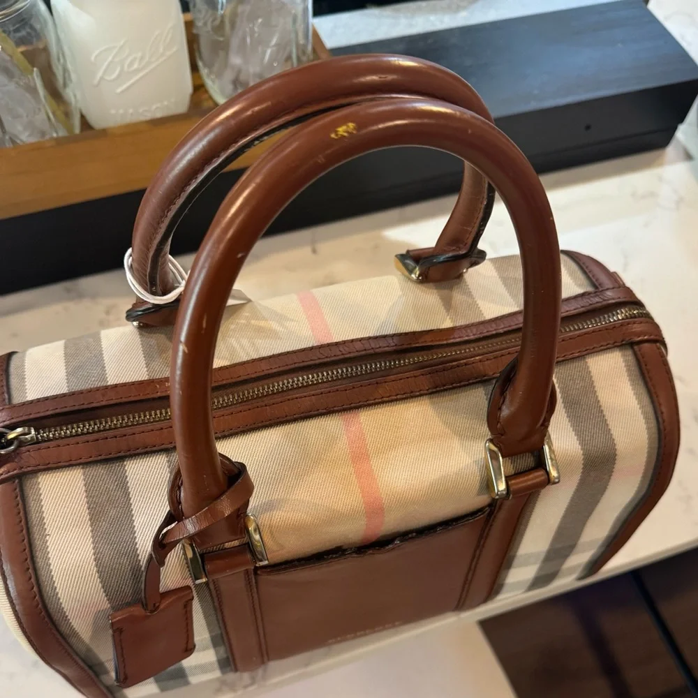 Burberry Classic Check Canvas Bag in Brown and Cream - Picture 3 of 9